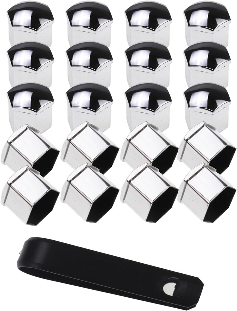 Nihfien 20 Pcs Wheel Lug Nut Covers Bolt Caps,17mm Silver Universal Anti-Rust Car Tire Nut Caps Bolt Cover,Hexagonal Plastic Tire Bolt with Removal Tool (Silver) - Image 1